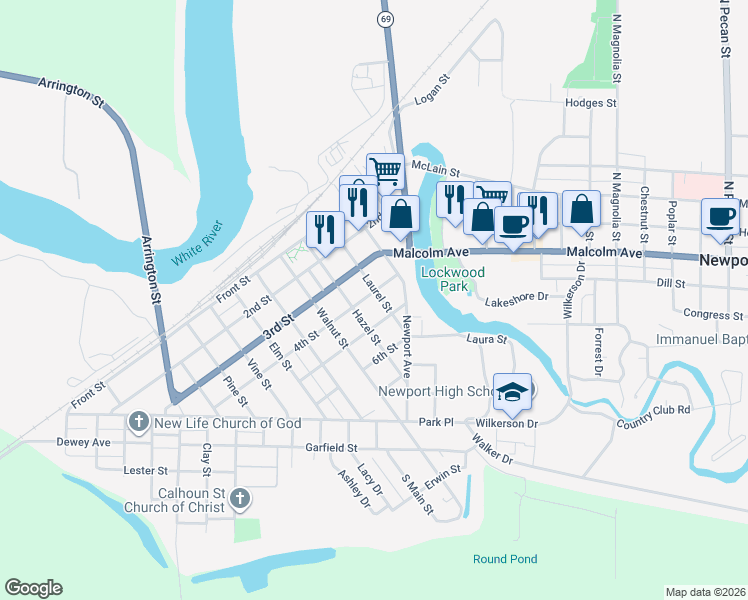 map of restaurants, bars, coffee shops, grocery stores, and more near 403 Laurel Street in Newport