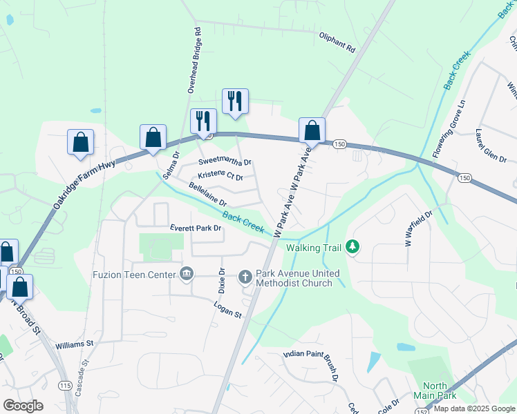 map of restaurants, bars, coffee shops, grocery stores, and more near 266 Sweet Martha Drive in Mooresville