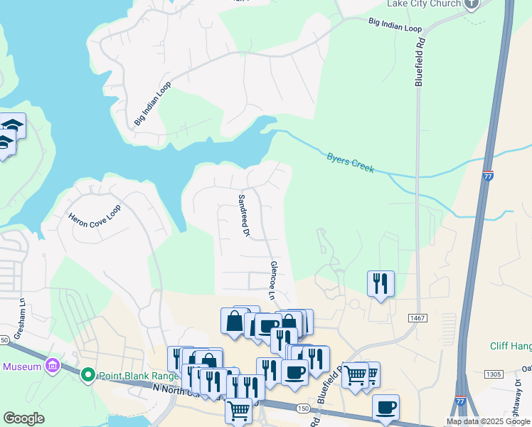 map of restaurants, bars, coffee shops, grocery stores, and more near 268 Glencoe Ln in Mooresville