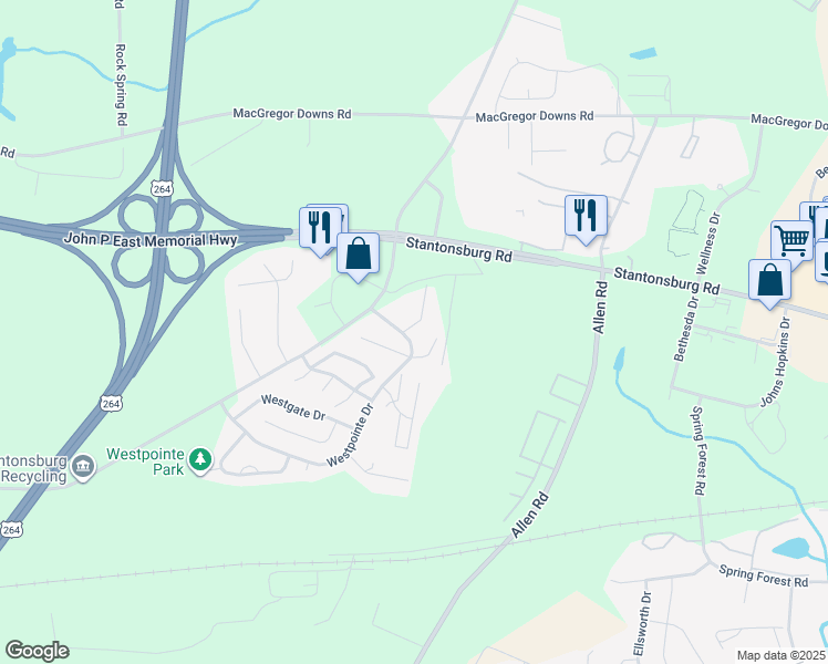 map of restaurants, bars, coffee shops, grocery stores, and more near 2995 Radio Station Road in Greenville