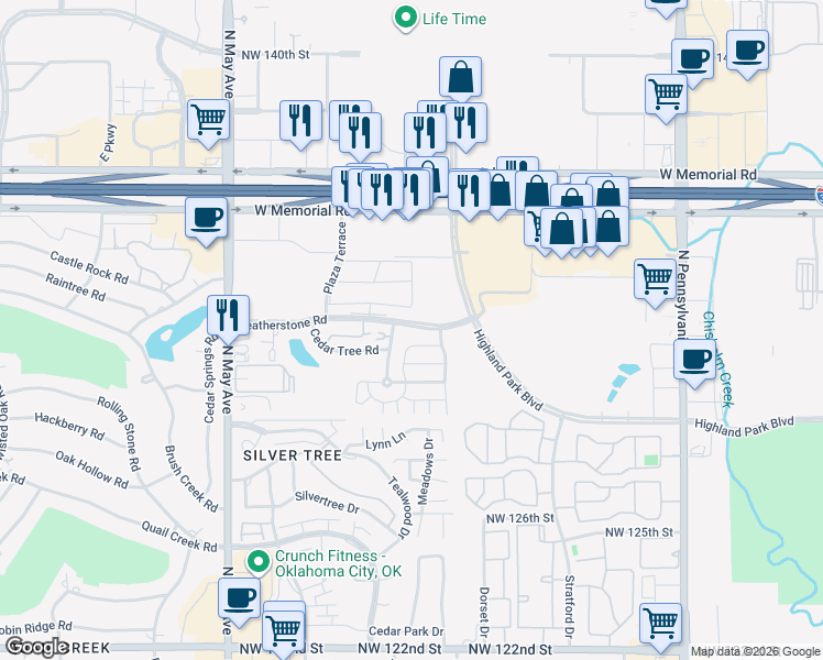 map of restaurants, bars, coffee shops, grocery stores, and more near 2541-2587 Featherstone Road in Oklahoma City