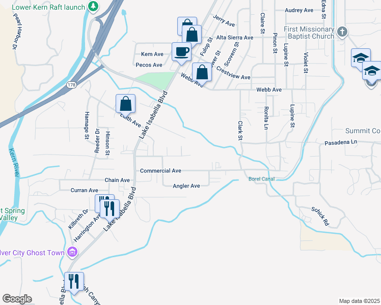 map of restaurants, bars, coffee shops, grocery stores, and more near 2217 Young Avenue in Lake Isabella
