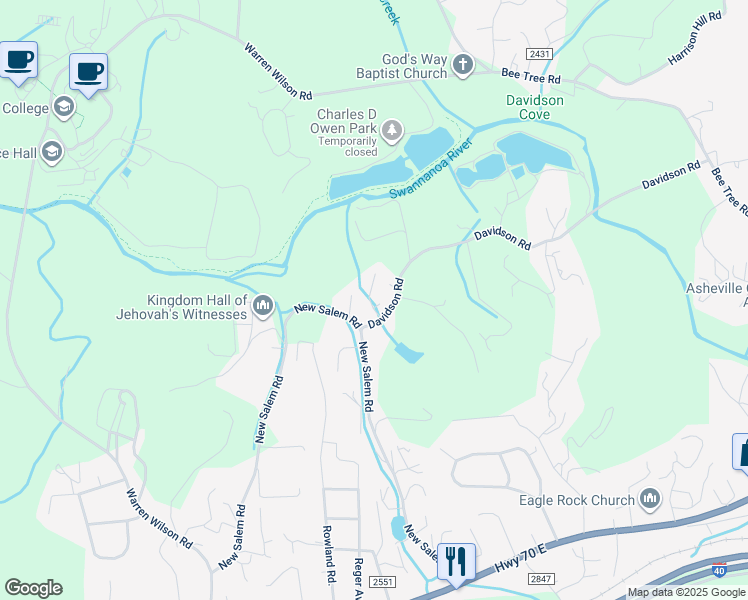 map of restaurants, bars, coffee shops, grocery stores, and more near 15 Linn Garden Lane in Swannanoa