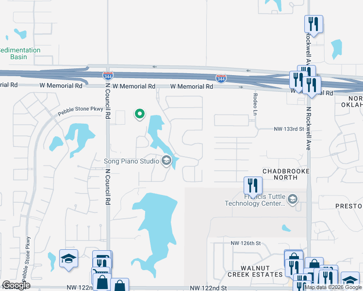 map of restaurants, bars, coffee shops, grocery stores, and more near 7633 Northwest 133rd Place in Oklahoma City