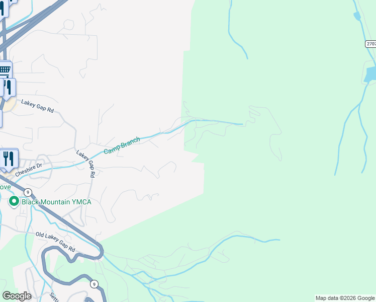 map of restaurants, bars, coffee shops, grocery stores, and more near 20 Shady Lane in Black Mountain