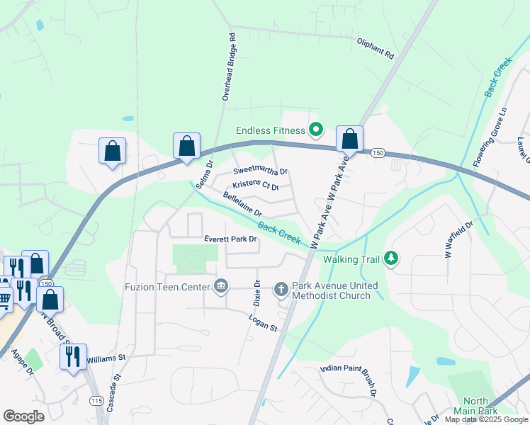 map of restaurants, bars, coffee shops, grocery stores, and more near 167 Bellelaine Drive in Mooresville