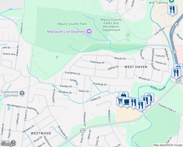 map of restaurants, bars, coffee shops, grocery stores, and more near 202 Pleasant Drive in Columbia