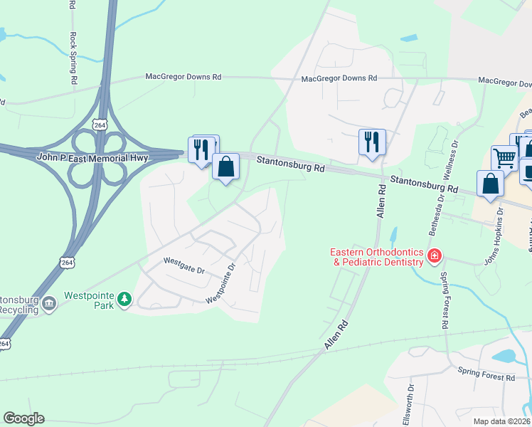 map of restaurants, bars, coffee shops, grocery stores, and more near 2995 Radio Station Road in Greenville