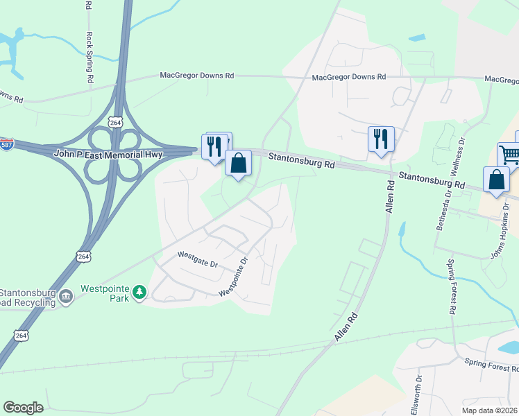 map of restaurants, bars, coffee shops, grocery stores, and more near 2995 Radio Station Road in Greenville