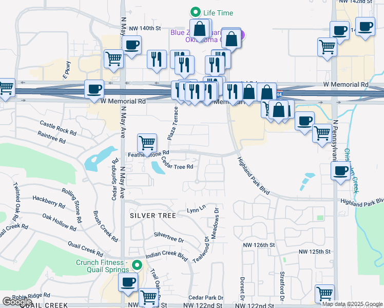 map of restaurants, bars, coffee shops, grocery stores, and more near 2601 Featherstone Road in Oklahoma City