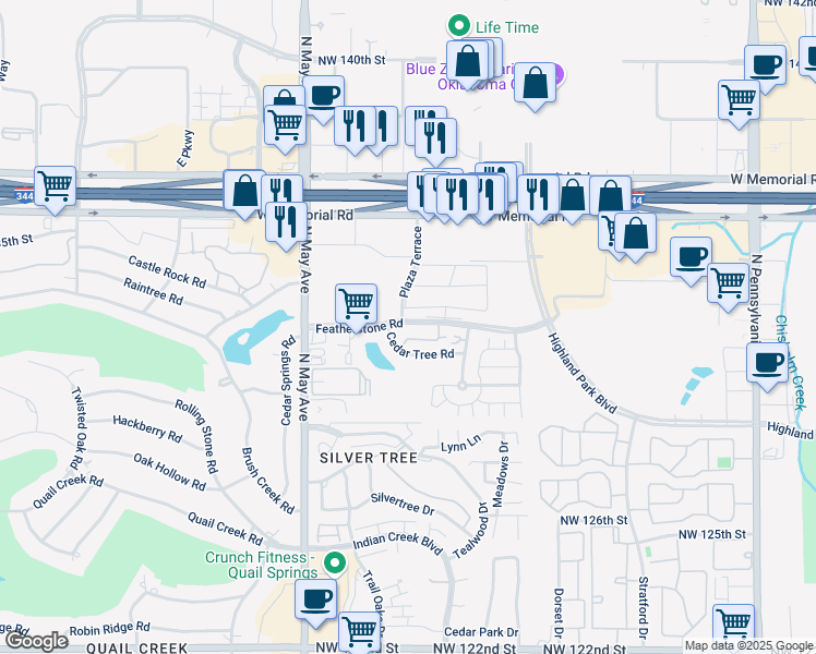 map of restaurants, bars, coffee shops, grocery stores, and more near 3 Plaza Terrace in Oklahoma City