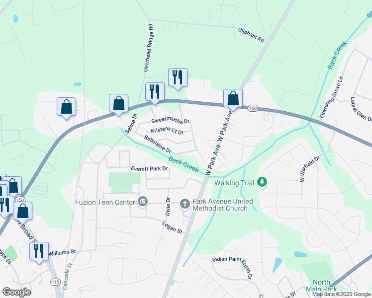 map of restaurants, bars, coffee shops, grocery stores, and more near 166 Chere Helen Drive in Mooresville