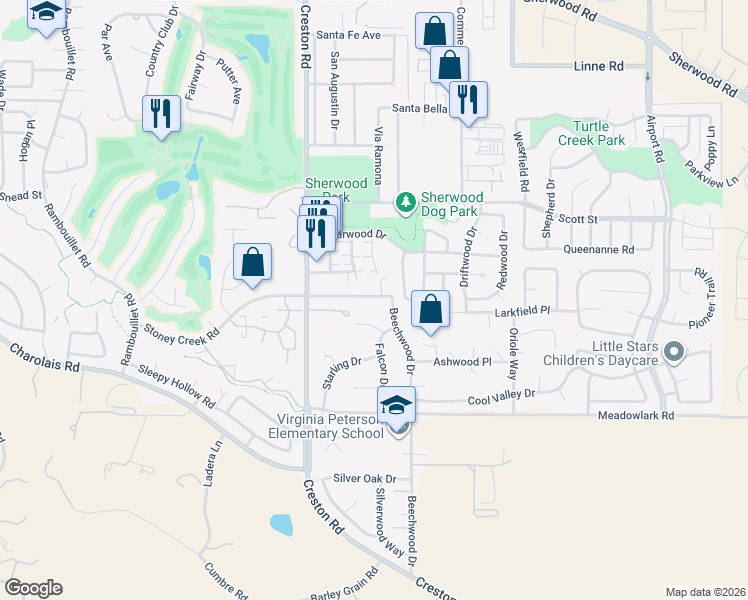 map of restaurants, bars, coffee shops, grocery stores, and more near 1422 Stoney Creek Road in Paso Robles