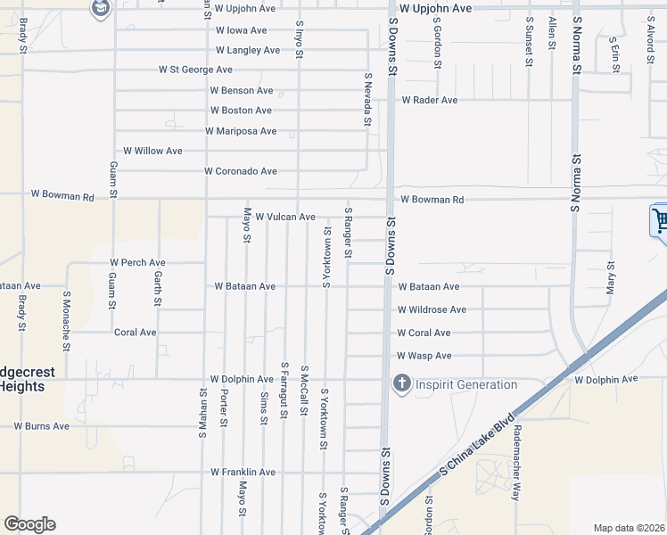 map of restaurants, bars, coffee shops, grocery stores, and more near 932 West Perch Avenue in Ridgecrest