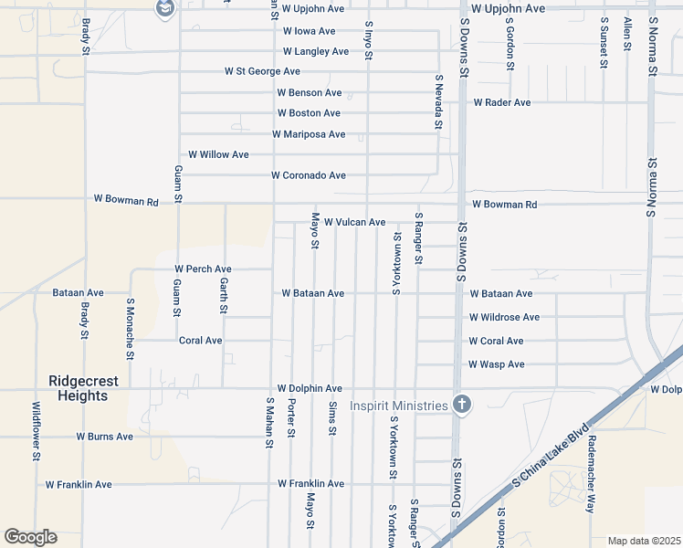 map of restaurants, bars, coffee shops, grocery stores, and more near 1024 Sims Street in Ridgecrest