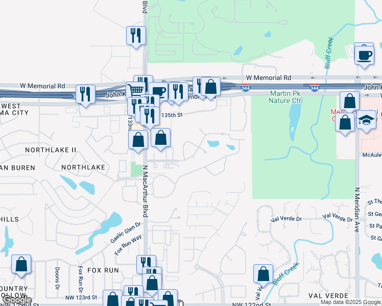 map of restaurants, bars, coffee shops, grocery stores, and more near 5604 Northwest 133rd Street in Oklahoma City