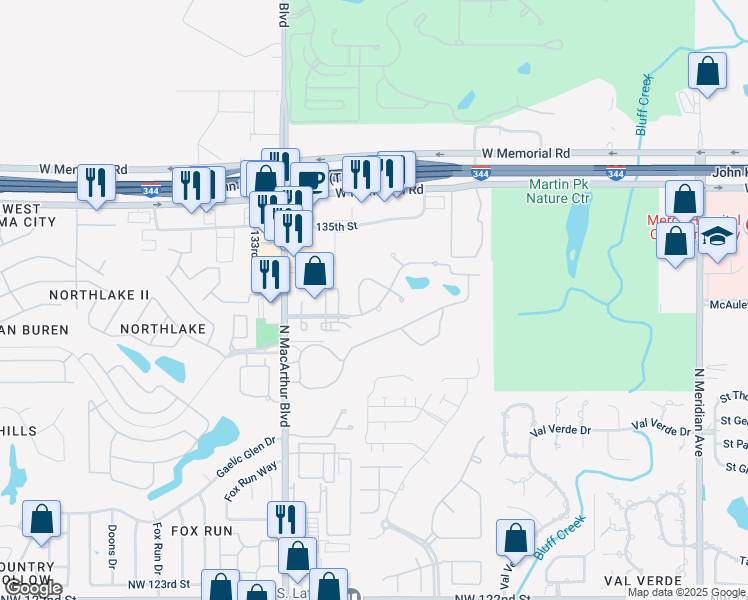 map of restaurants, bars, coffee shops, grocery stores, and more near 5604 Northwest 133rd Street in Oklahoma City