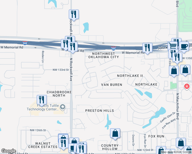 map of restaurants, bars, coffee shops, grocery stores, and more near 6812 135th Terrace in Oklahoma City