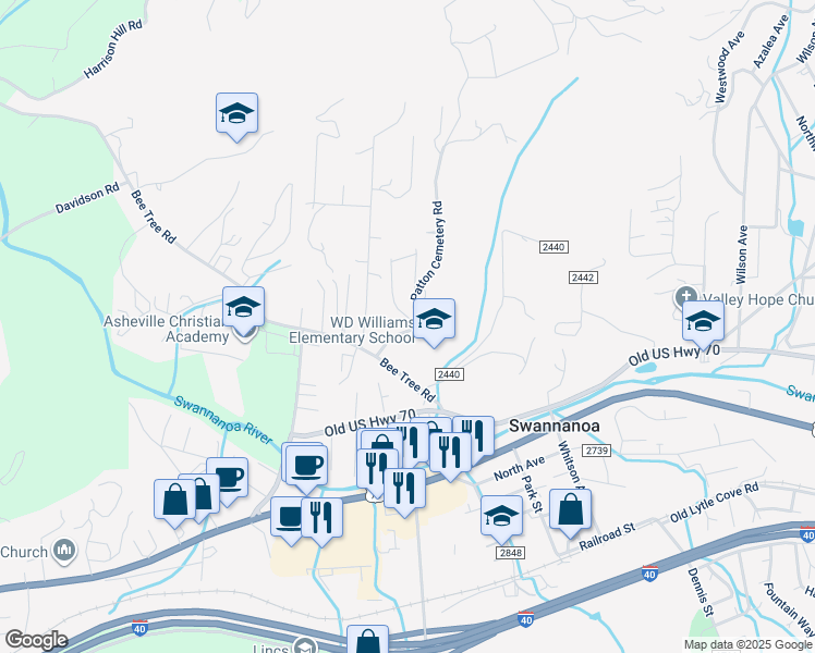 map of restaurants, bars, coffee shops, grocery stores, and more near 21 Patton Cemetery Road in Swannanoa