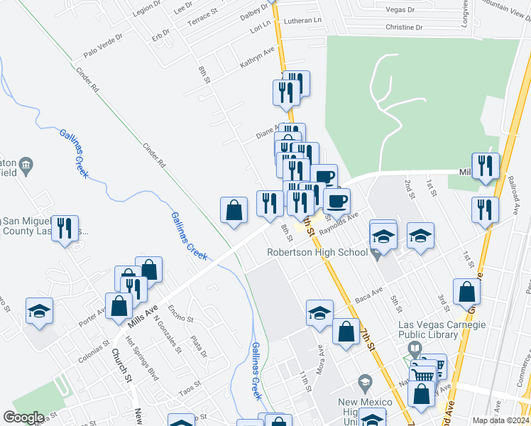 map of restaurants, bars, coffee shops, grocery stores, and more near 1513 8th Street in Las Vegas