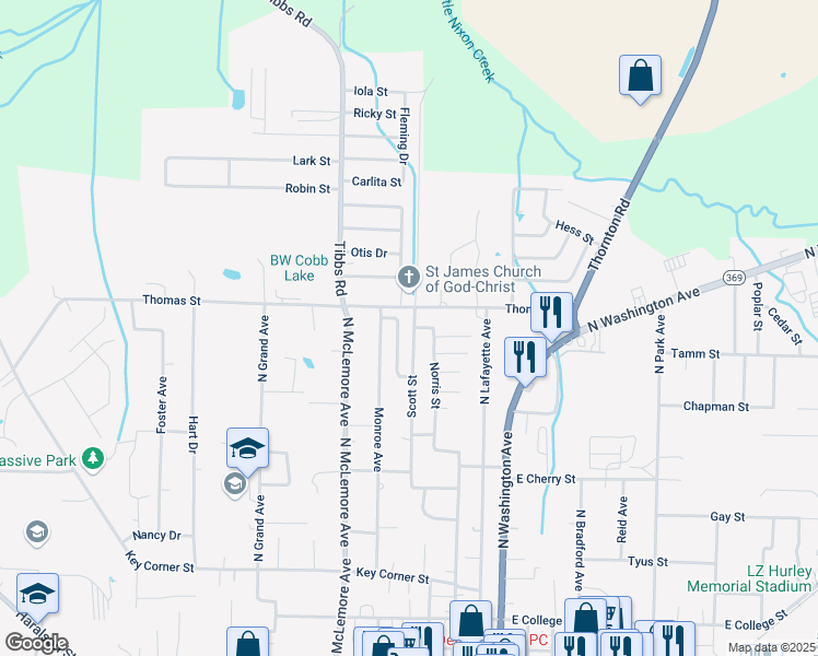 map of restaurants, bars, coffee shops, grocery stores, and more near 220 Thomas Street in Brownsville