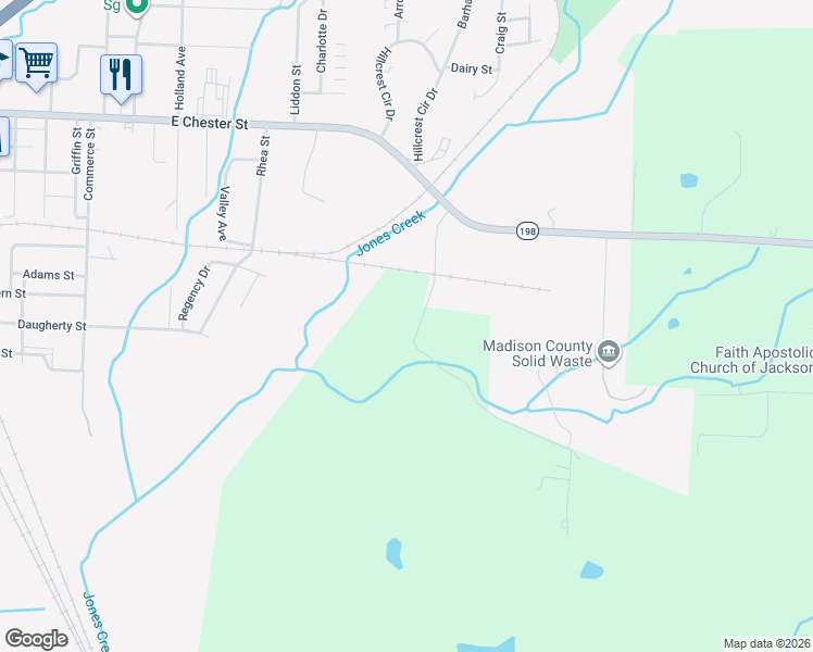 map of restaurants, bars, coffee shops, grocery stores, and more near 115 John Williams Road in Jackson