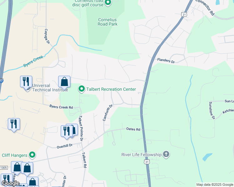 map of restaurants, bars, coffee shops, grocery stores, and more near 161 Brantley Place Drive in Mooresville