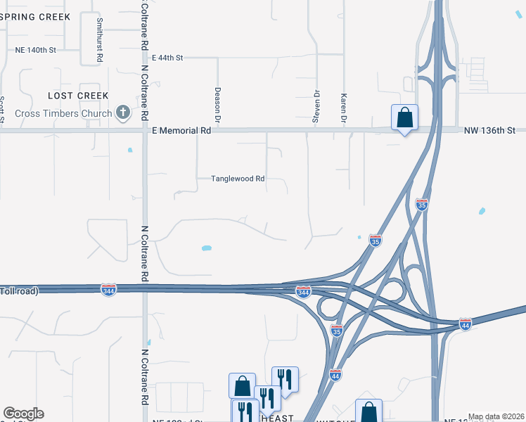 map of restaurants, bars, coffee shops, grocery stores, and more near 4805 Oakdale Farm Road in Edmond