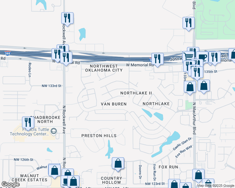map of restaurants, bars, coffee shops, grocery stores, and more near 6605 Northwest 133rd Street in Oklahoma City