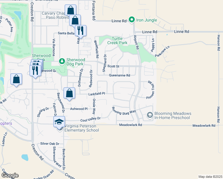 map of restaurants, bars, coffee shops, grocery stores, and more near 902 Sycamore Canyon Road in Paso Robles