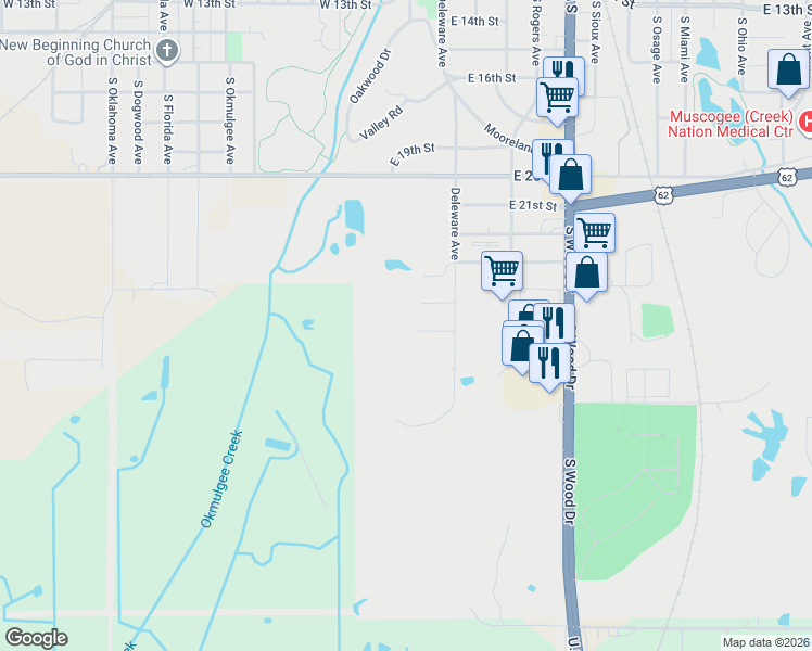map of restaurants, bars, coffee shops, grocery stores, and more near 401 East 25th Street in Okmulgee
