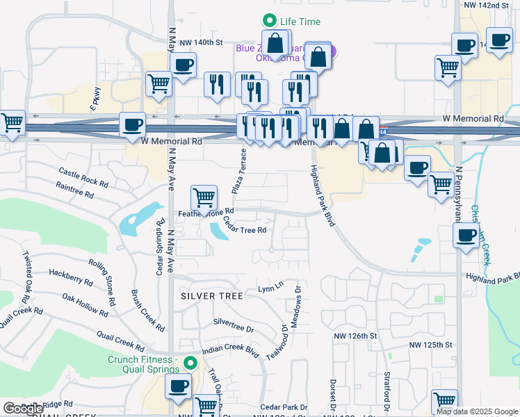 map of restaurants, bars, coffee shops, grocery stores, and more near 2601 Featherstone Road in Oklahoma City