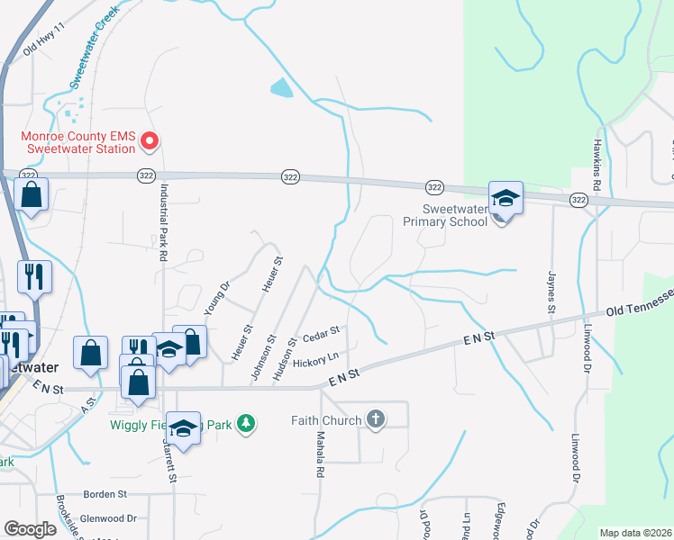 map of restaurants, bars, coffee shops, grocery stores, and more near 507 Kinzalow Drive in Sweetwater