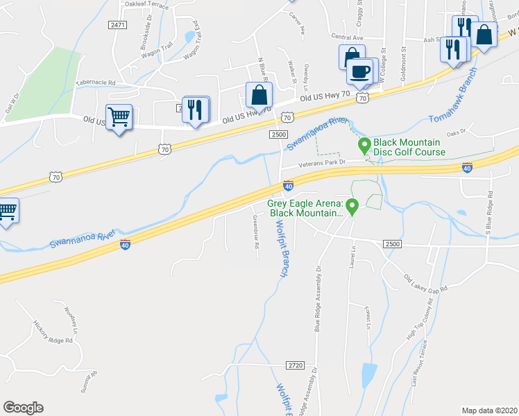 map of restaurants, bars, coffee shops, grocery stores, and more near 4 Greenbriar Road in Black Mountain
