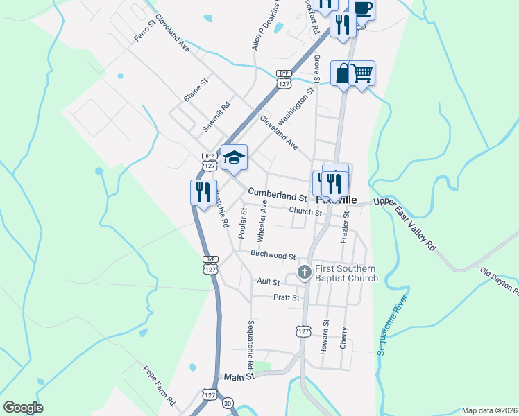 map of restaurants, bars, coffee shops, grocery stores, and more near 34 Church Street in Pikeville
