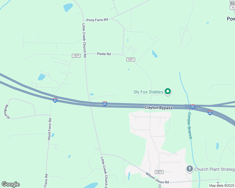 map of restaurants, bars, coffee shops, grocery stores, and more near 4504 Little Creek Church Road in Clayton