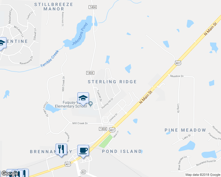 map of restaurants, bars, coffee shops, grocery stores, and more near 1435 Sexton Ridge Drive in Fuquay Varina