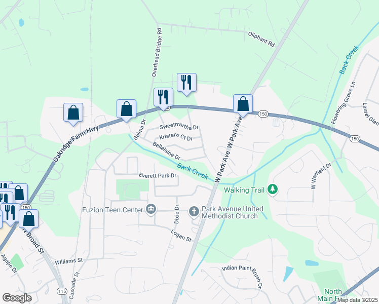 map of restaurants, bars, coffee shops, grocery stores, and more near 146 Chere Helen Drive in Mooresville