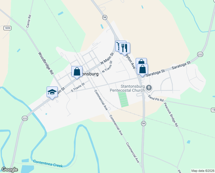 map of restaurants, bars, coffee shops, grocery stores, and more near 112 North Saratoga Street in Stantonsburg