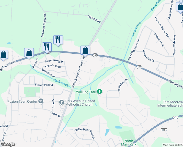 map of restaurants, bars, coffee shops, grocery stores, and more near 131 Beam Drive in Mooresville