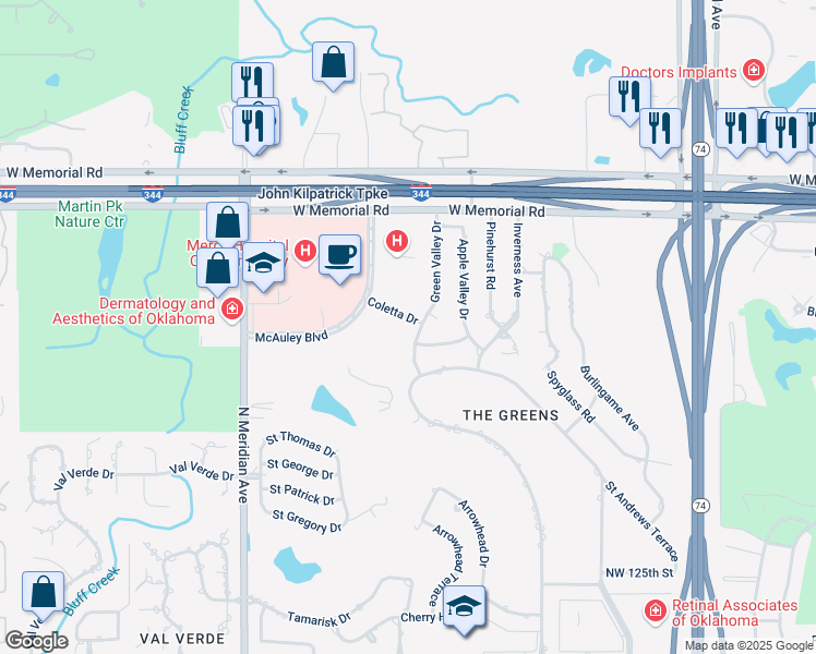 map of restaurants, bars, coffee shops, grocery stores, and more near 4112 Coletta Drive in Oklahoma City