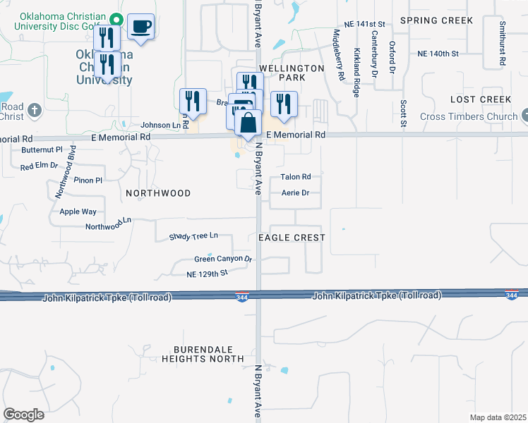 map of restaurants, bars, coffee shops, grocery stores, and more near 3001 Eagle Crest Road in Edmond