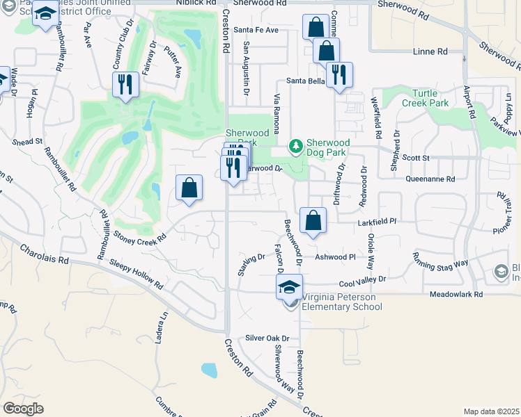 map of restaurants, bars, coffee shops, grocery stores, and more near 1401 Stoney Creek Road in Paso Robles