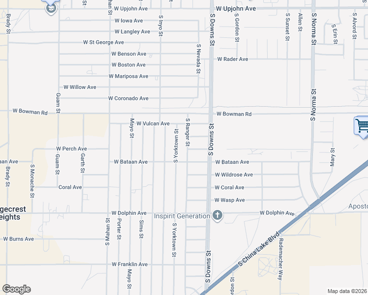 map of restaurants, bars, coffee shops, grocery stores, and more near 932 West Perch Avenue in Ridgecrest