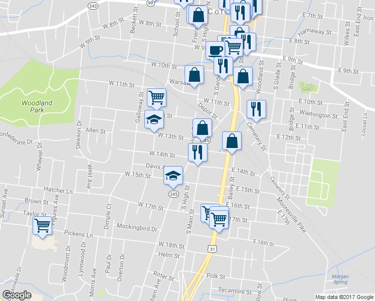 map of restaurants, bars, coffee shops, grocery stores, and more near 1412 South High Street in Columbia