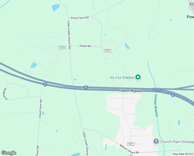 map of restaurants, bars, coffee shops, grocery stores, and more near 4504 Little Creek Church Road in Clayton