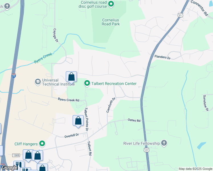 map of restaurants, bars, coffee shops, grocery stores, and more near 186 Brantley Place Drive in Mooresville