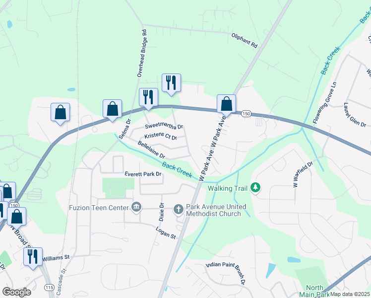 map of restaurants, bars, coffee shops, grocery stores, and more near 166 Chere Helen Drive in Mooresville