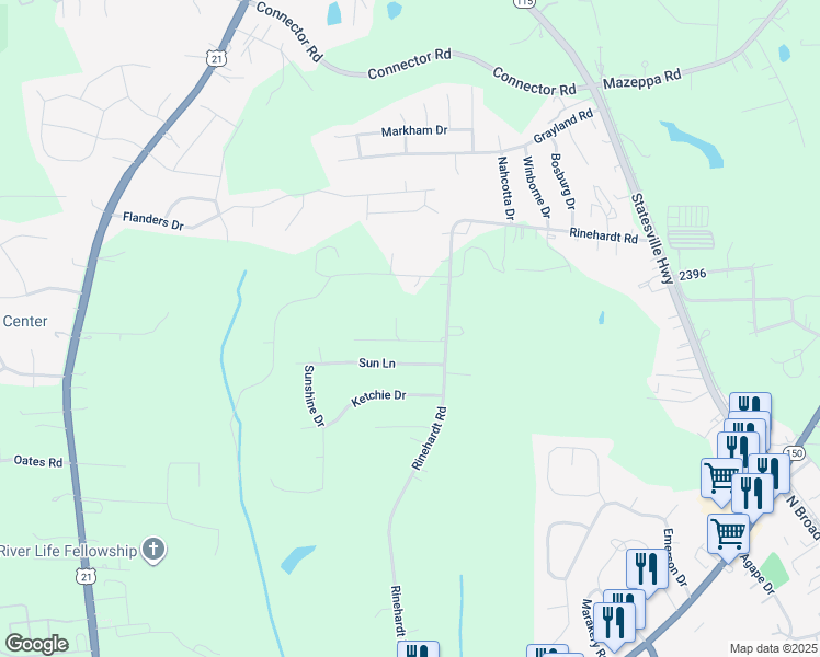 map of restaurants, bars, coffee shops, grocery stores, and more near Ideal Drive in Mooresville