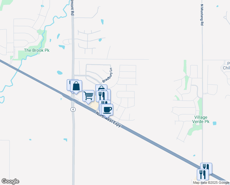 map of restaurants, bars, coffee shops, grocery stores, and more near 12401 Northwest 133rd Street in Piedmont